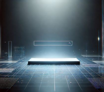 Barra de búsqueda flotante en espacio vacío — GEO y visibilidad en sistemas de inteligencia artificial generativa